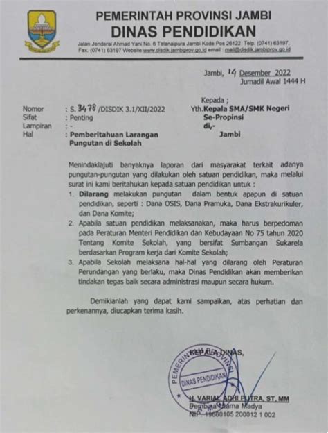 Setelah Viral Baru Dinas PDK Keluarkan Edaran Larangan Pungli Di