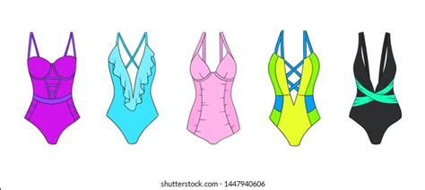 Swimming Suits Set Doodle Bikini One Stock Vector Royalty Free