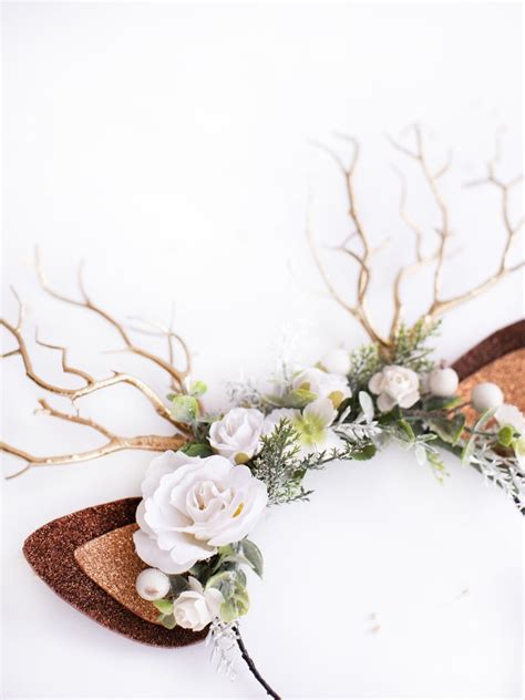 White Deer Antler Headband Reindeer Flower Crown Winter Deer Etsy