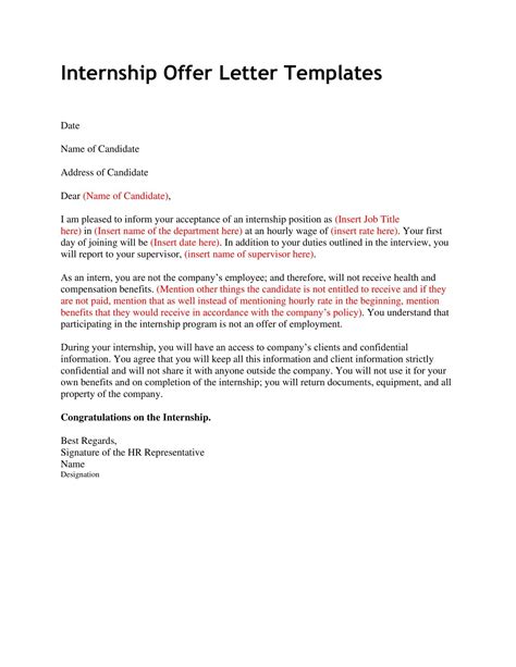 Free Printable Internship Offer Letter Templates Pdf Word