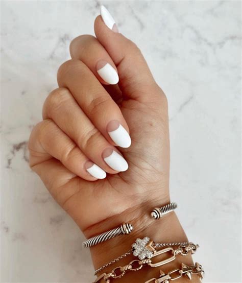 Nude Nails With White Details White Polish Nails With Nude Cuff I