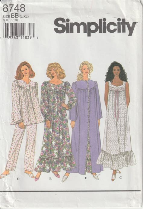 Simplicity 8748 Misses Robe Nightgown And Pajamas Pullover Top With