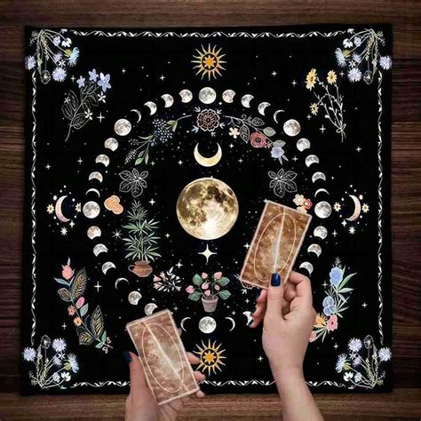 1pc Botanical Floral Moon Tablecloth Spread Cloth Mat Wall Hanging Pendulum Divination Altar