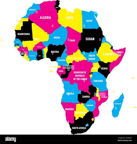 Mapa político del continente africano en colores CMYK con fronteras