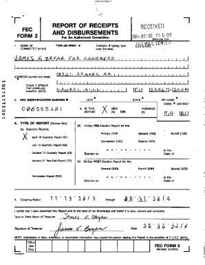 Fillable Online Fec Form 3 And Disbursements Fax Email Print PdfFiller