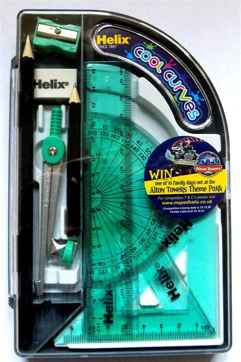 Green Helix Cool Curves Maths Set Ruler Set Square Protractor Pencils