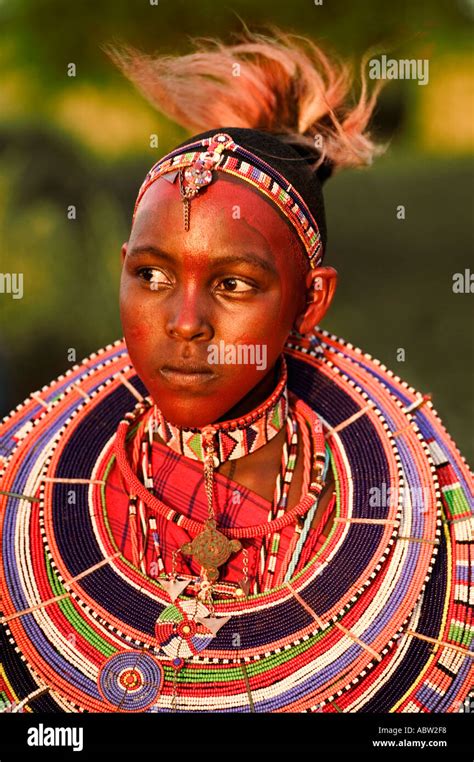 Maasai Woman Popular Necklaces Worn By Maasai Is A Flat Disc That