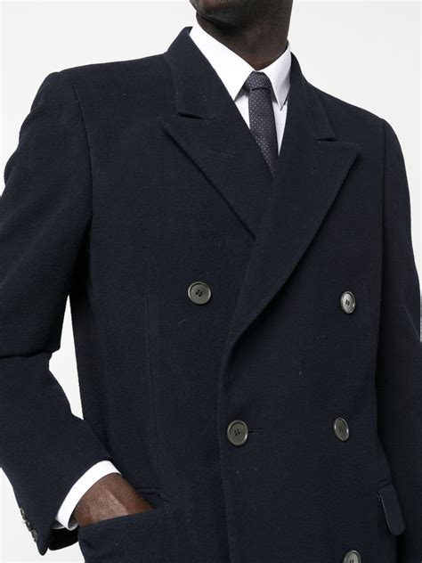 Pre Owned Saint Laurent S Double Breasted Wool Coat In Blue Modesens