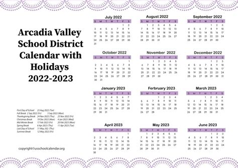 Arcadia Valley School District Calendar with Holidays 2022-2023