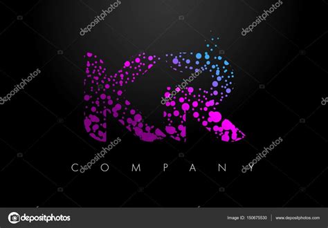 Kr K R Letter Logo With Purple Particles And Bubble Dots Stock Vector