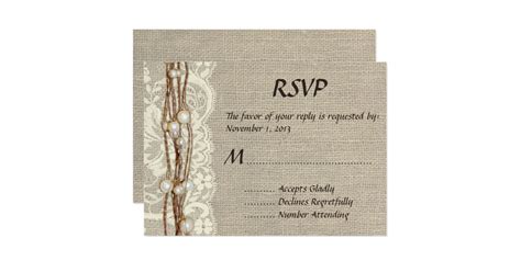 Rustic Burlap Lace Pearls Wedding Invitation Zazzle