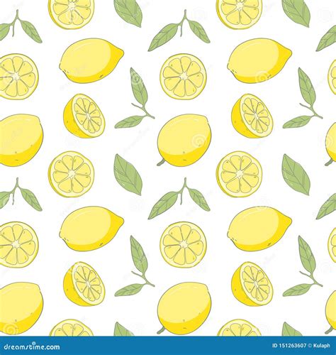 Seamless Pattern Fresh Lemon Background Hand Draw Cute Background