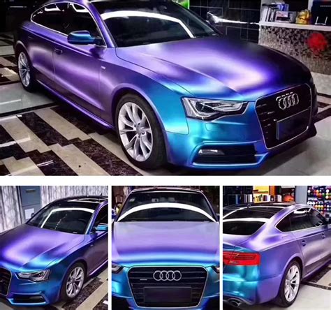 Chameleon Pearl Metallic Purple Blue Vinyl Car Wrap Foil With Air