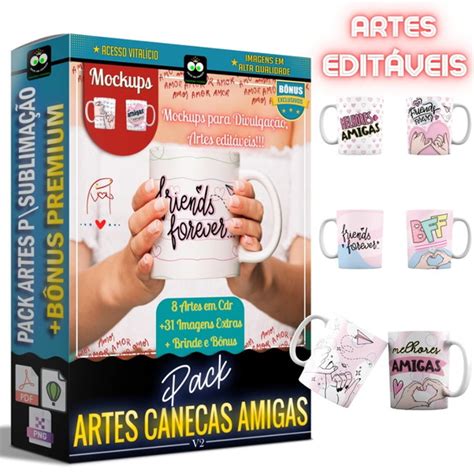 Pack Artes Edit Veis Para Canecas Amigas Mockup Elo