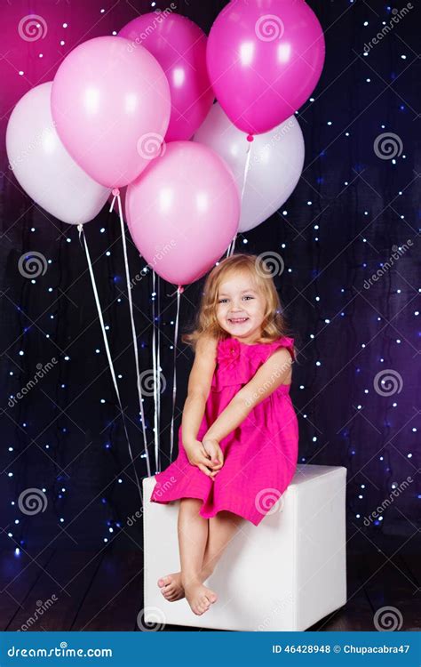 Little Girl with Pink Balloons Stock Photo - Image of holiday, blonde ...