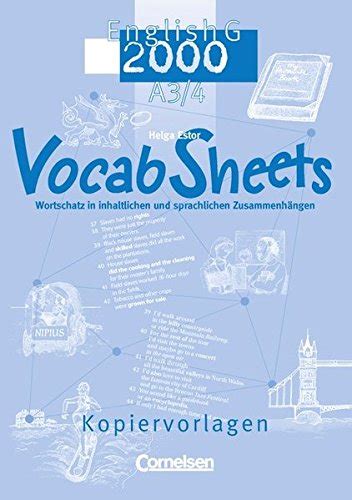 English G 2000 Ausgabe A Band 3 4 7 8 Schuljahr Vocab Sheets