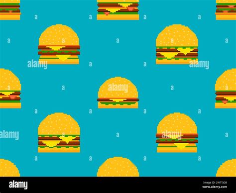 Seamless Pattern With Burgers In Pixel Art Style Pixel Cheeseburgers