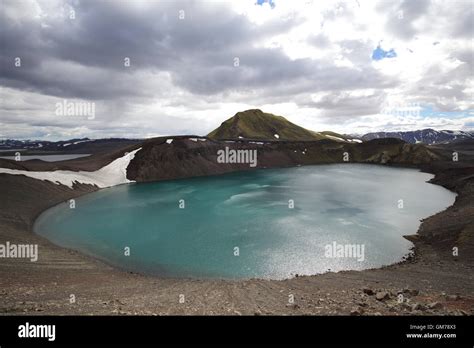 blahylur blue pool hnausapollur crater lake iceland stock photo alamy