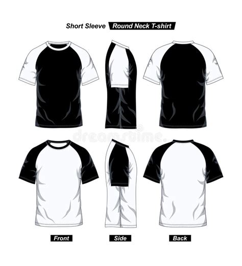 Raglan Round Neck T Shirt Template Long Sleeve Black White Front View Stock Vector