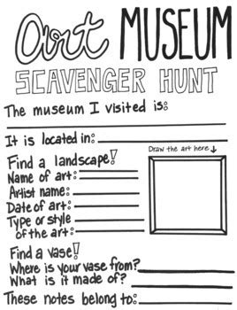 Art Museum Scavenger Hunt Editable Digital Printable Versions