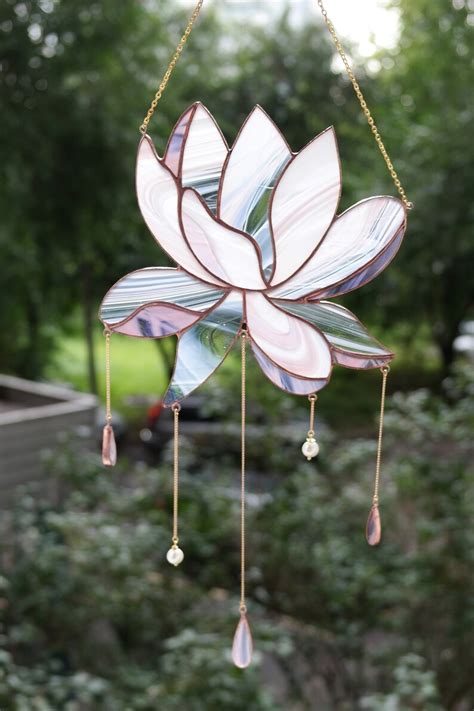 Stained Glass Elegant Lotus Suncatcher Stained Glass Flower Etsy