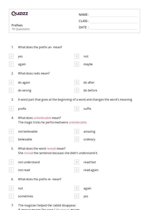 50 Prefixes Worksheets For 2nd Grade On Quizizz Free And Printable