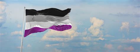 Flag Of Asexuality Pride Waving In The Wind On Flagpole Against The Sky