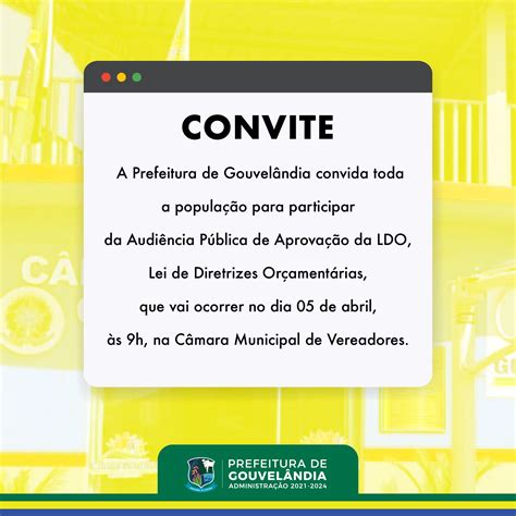 CONVITE PARA AUDIÊNCIA PÚBLICA Prefeitura de Gouvelândia