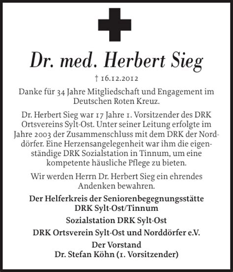 Traueranzeigen Von Dr Med Herbert Sieg Sh Z Trauer