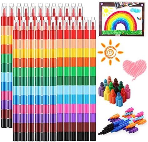 YeahBoom Wachsmalstifte 24PCS Stapelbare Buntstifte Kinder