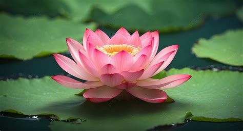 Pink Lotus Flower On Green Leaves Background Pink Lotus Flower On