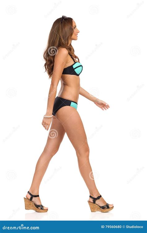 Walking Woman In Bikini Side View Stock Photo Image Of Away Striding