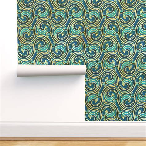 Removable Wallpaper Swatch Modern Rococo Mermaid Ocean Waves Large