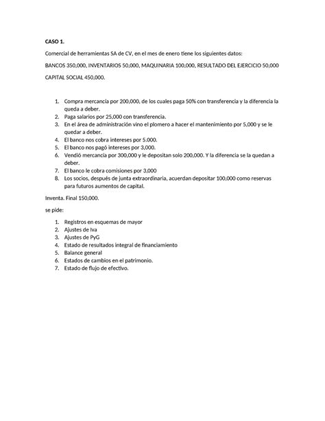 CASO 1 De Edos Financieros CASO 1 Comercial De Herramientas SA De CV