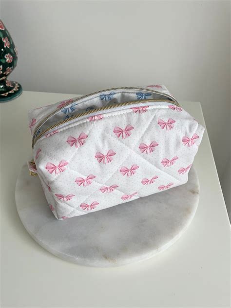 Pink And Blue Bow Ribbon Makeup Bag Toiletry Bag It Girl Makeup Bag