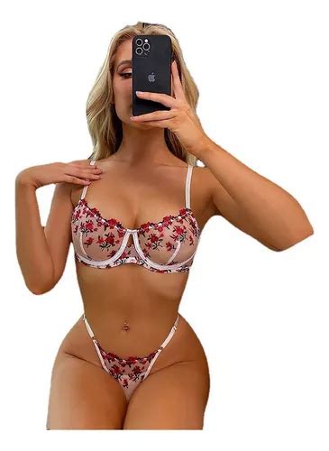 Conjunto De Bikini Sexy Con Flores Bordadas En Forma De Cors Cuotas