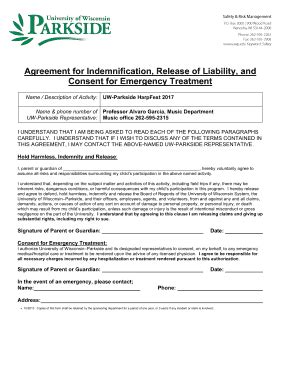 Fillable Online Agreement For Indemnification Release Of Liability