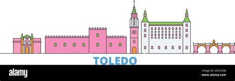 Spain Toledo Line Cityscape Flat Vector Travel City Landmark