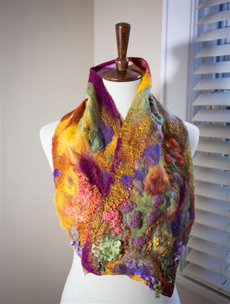 Nuno Felted Merino Wool And Silk Scarf Etsy Felted Scarves Nuno