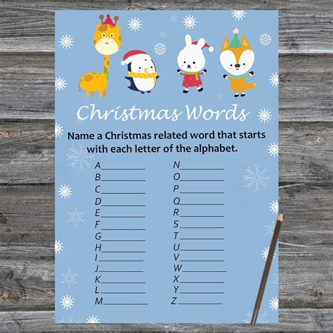 Winter animals Christmas card,Christmas Word A-Z Game Printable By ...