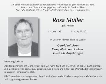 Traueranzeigen von Rosa Müller trauer36 de