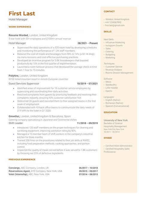 5 Hotel Manager Resume Examples For 2024 Resume Worded