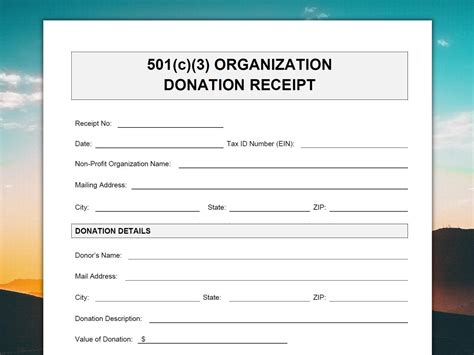 501(c)(3) Donation Receipt, 501(c)(3) Donation Receipt Template, 501(c