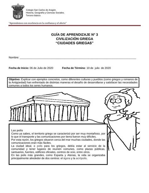 PDF GUÍA DE APRENDIZAJE N 3 CIVILIZACIÓN GRIEGA CIUDADES Las