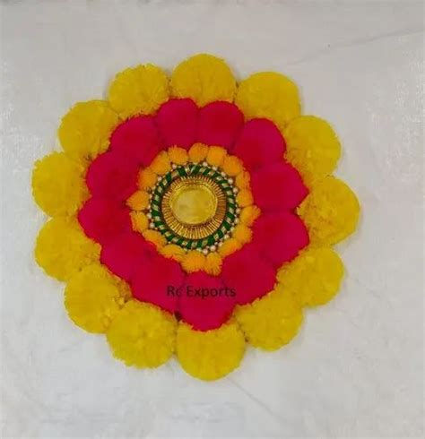 Artificial Flower Rangoli Mat With Diya Swastik Design Artificial