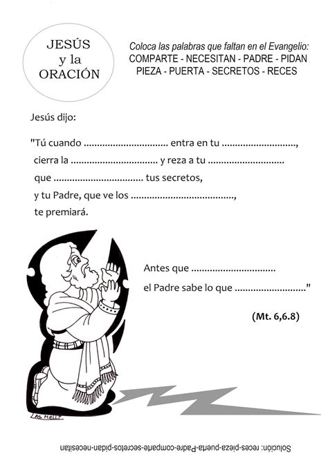 JUEGO Jesús y la oración para completar Educacion Religiosa