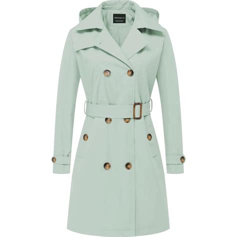 Creatmo Us Women’s Long Trench Coat Double Breasted Classic Lapel Overcoat Belted Slim Outerwear