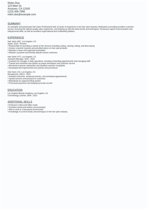 Hair Salon Resume Sample Template Free Download