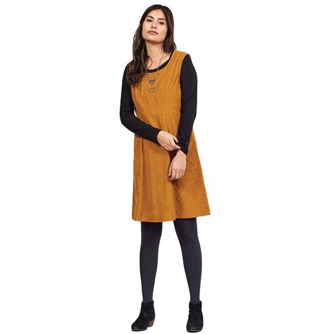 NOMADS Retro 70s Needle Cord A Line Pinafore Dress In Spice