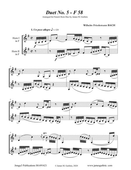 Wf Bach Duet No For French Horn Duo Arr James M Guthrie Ascap